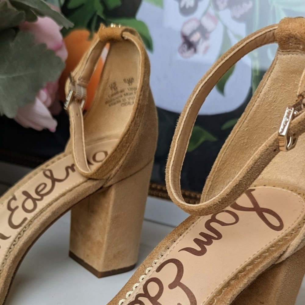 Sam Edelman 7M Womens Scalloped Heel Sandals Camel Suede Nude - Picture 6 of 8